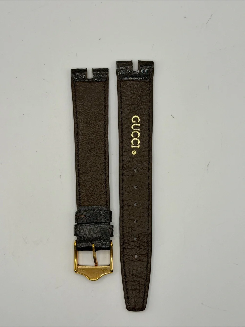 Gucci Dark Brown Lizard-Embossed Leather Watch Strap with Gold Buckle 16MM - Picture 4 of 4